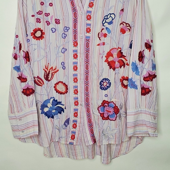 Johnny Was Piper Embroidered Striped Shirt Size 2X Relaxed Floral Button Up - Picture 5 of 15